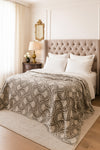 Jacquard Muslin Bed Blanket King/Queen-Beige Brown Flower