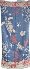 Sea Turtle Turkish Towel- Navy Coral