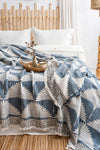 Jacquard Muslin Bed Blanket King/Queen-Teal Green Crane