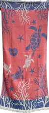 Sea Turtle Turkish Towel- Navy Coral