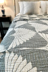 Jacquard Muslin Bed Blanket King/Queen-Anthracite Crane