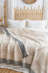 Jacquard Muslin Bed Blanket King/Queen-Beige Crane