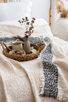 Jacquard Muslin Bed Blanket King/Queen-Beige Crane