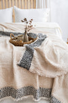 Jacquard Muslin Bed Blanket King/Queen-Beige Crane