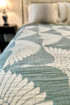 Jacquard Muslin Bed Blanket King/Queen-Sage Green Crane